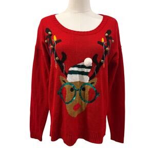 Reindeer Ugly Christmas Sweater Holiday Sequin Jingle Bells Large Holiday Party
